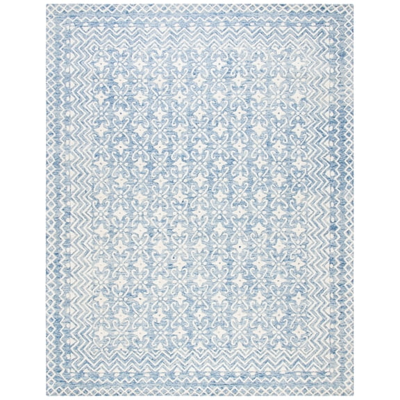 SAFAVIEH Blossom Azura Geometric Wool Area Rug, Blue/Ivory, 8' x 8' Round