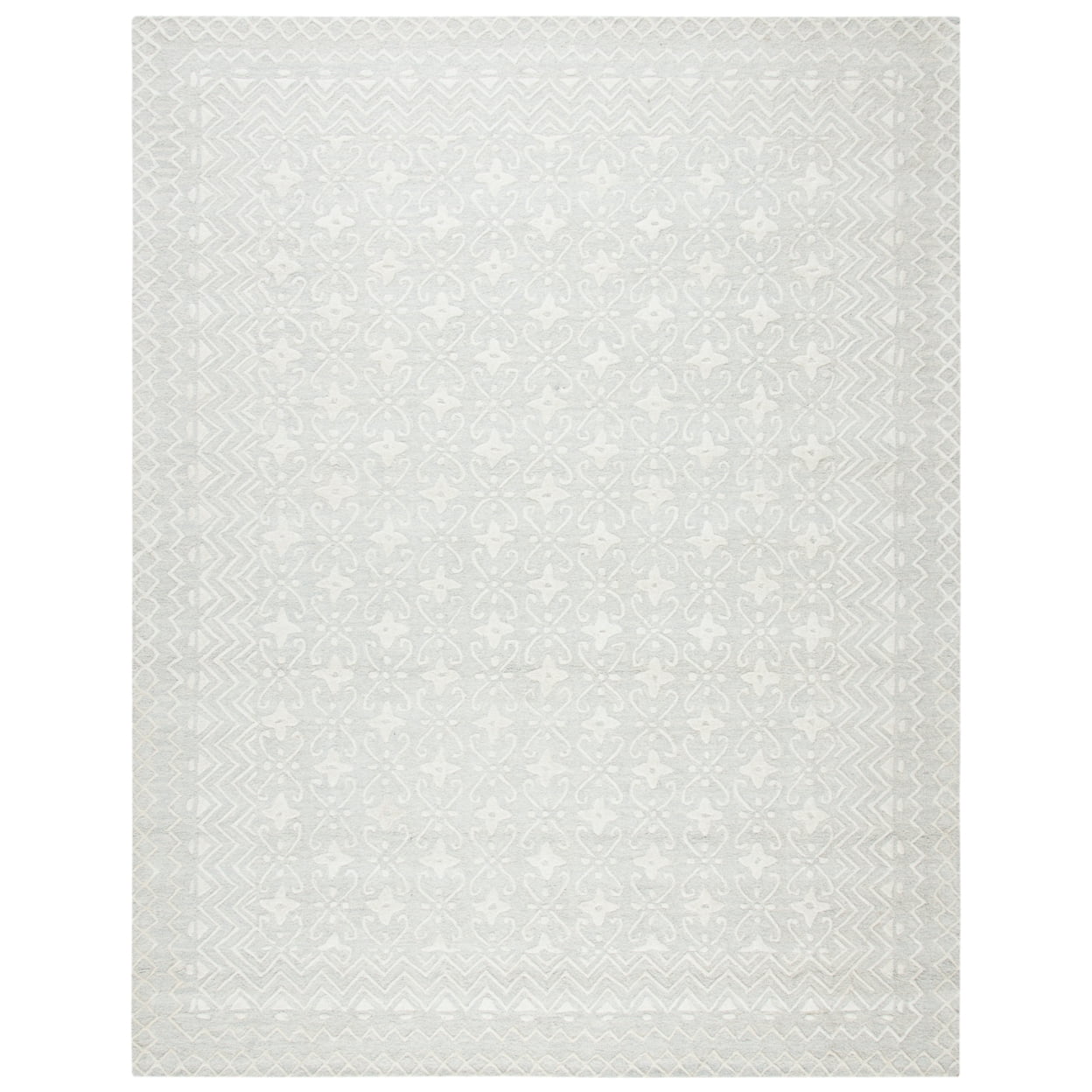 Large Grey and Ivory Handmade Wool Floral Area Rug