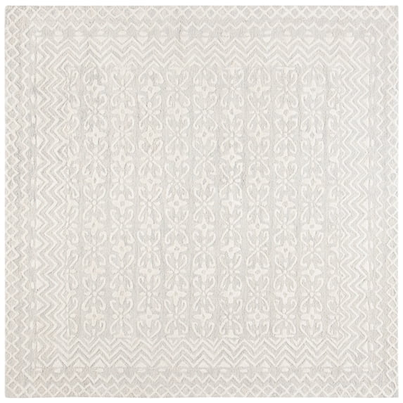 SAFAVIEH Blossom Azura Geometric Wool Area Rug, Grey/Ivory, 4' x 4' Square