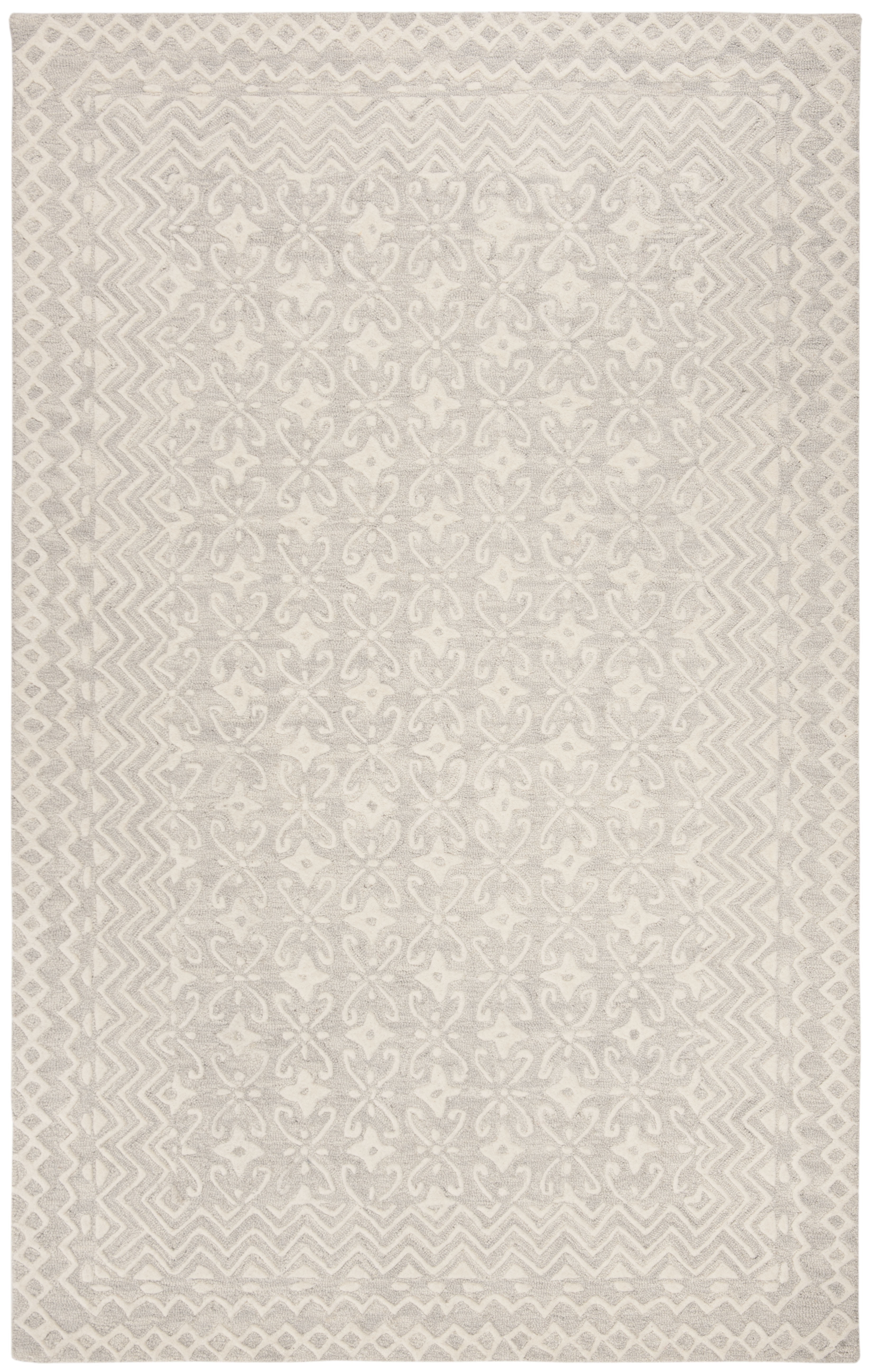 SAFAVIEH Blossom Azura Geometric Wool Area Rug, Grey/Ivory, 5' x 8'