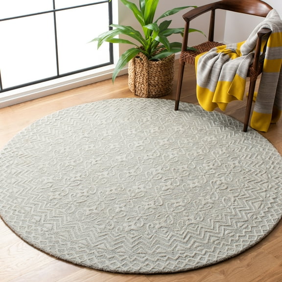 SAFAVIEH Blossom Azura Geometric Wool Area Rug, Grey/Ivory, 6' x 6' Round