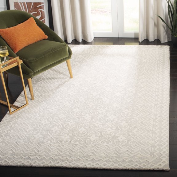 SAFAVIEH Blossom Azura Geometric Wool Area Rug, Grey/Ivory, 8' x 10'