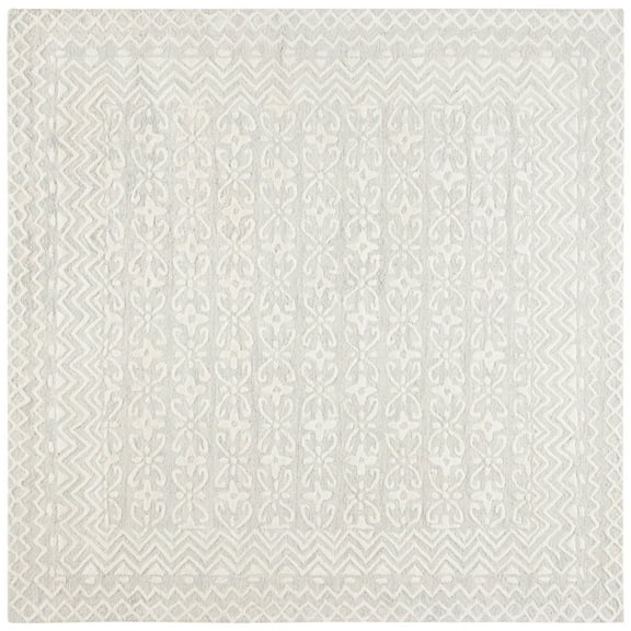 SAFAVIEH Blossom Azura Geometric Wool Area Rug, Grey/Ivory, 8' x 8' Square