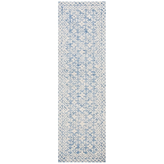 Safavieh Blossom Azura Geometric Wool Runner Rug, Blue/Ivory, 2'3" x 12'