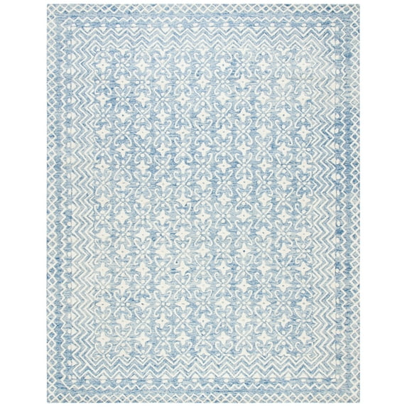 SAFAVIEH Blossom Azura Geometric Wool Runner Rug, Blue/Ivory, 2'3" x 6'