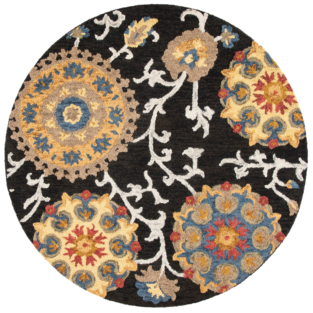 Handmade Charcoal Gray Floral Tufted Wool Round Rug - 47"