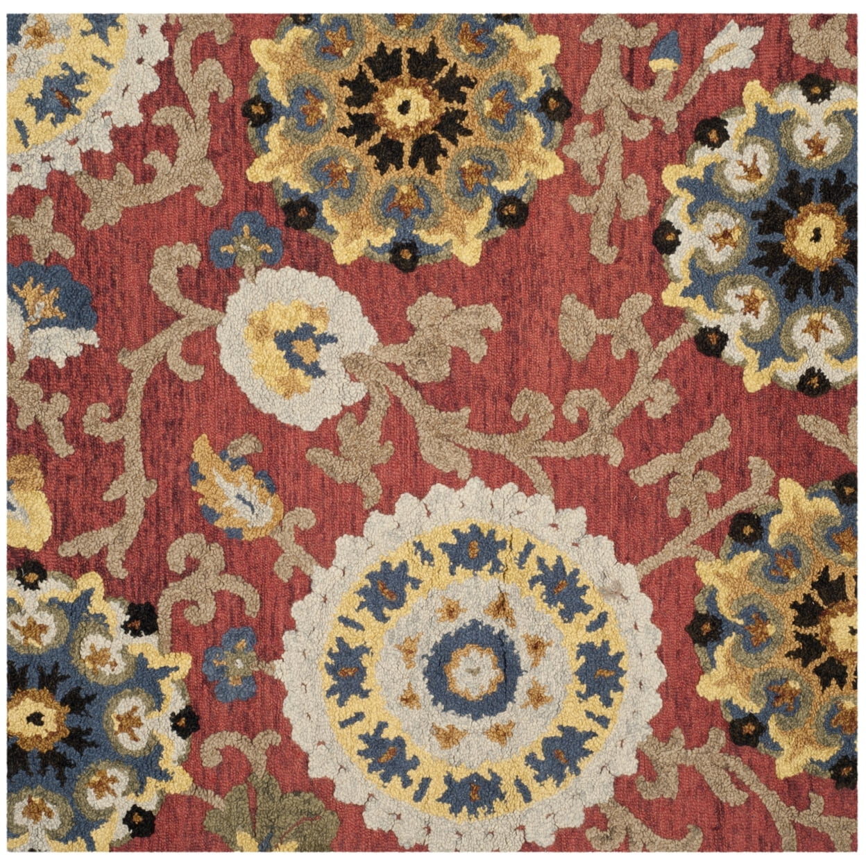 Blossom Red Handmade Wool 8' Square Area Rug