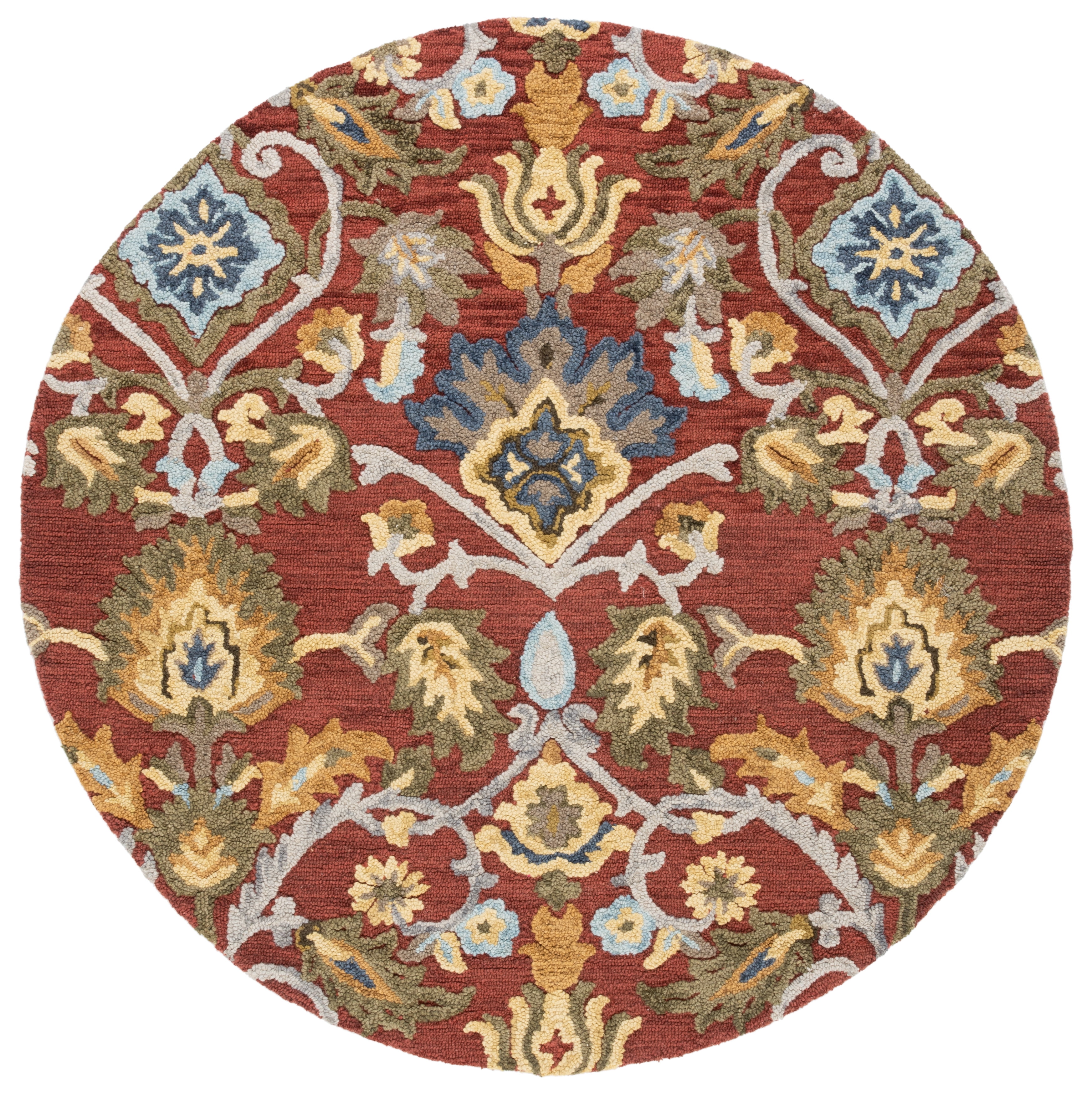 Handmade Red and Multicolor Round Wool Tufted Rug