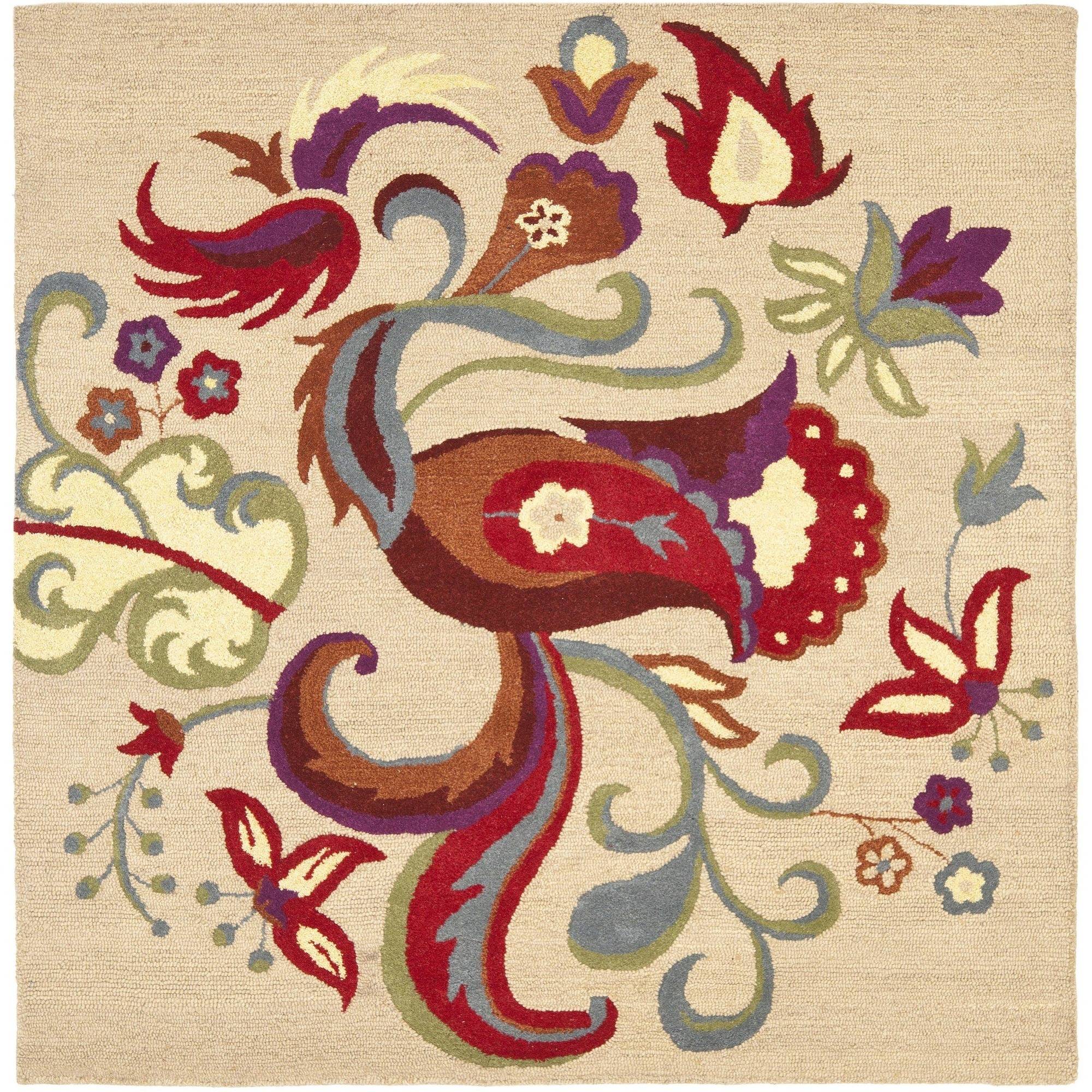 SAFAVIEH Blossom Bairre Floral Flame Wool Area Rug, Beige/Multi, 6' x 6