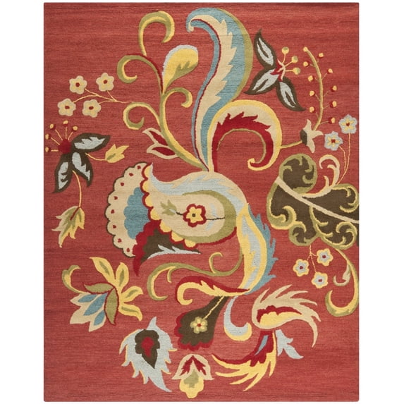 SAFAVIEH Blossom Bairre Floral Flame Wool Area Rug, Rust/Multi, 6' x 6' Square