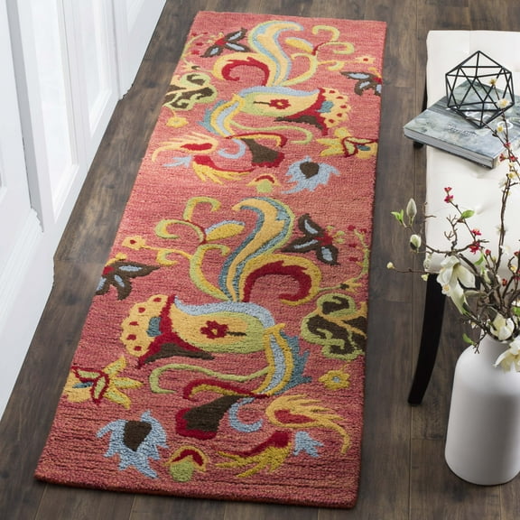 SAFAVIEH Blossom Bairre Floral Flame Wool Runner Rug, Rust/Multi, 2'6" x 10'