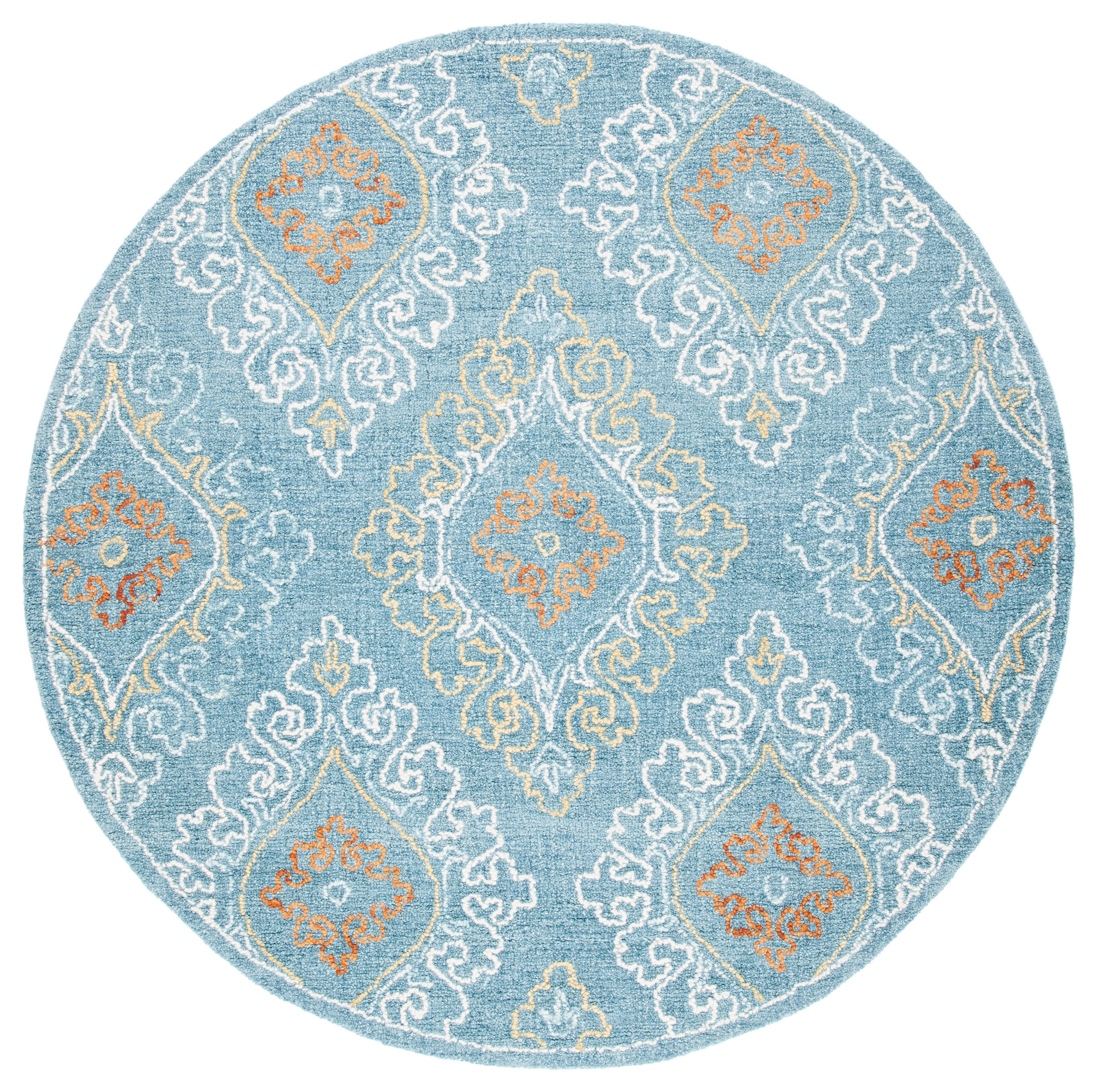 SAFAVIEH Blossom Bernadine Damask Area Rug, Blue/Ivory, 6' x 6' Round