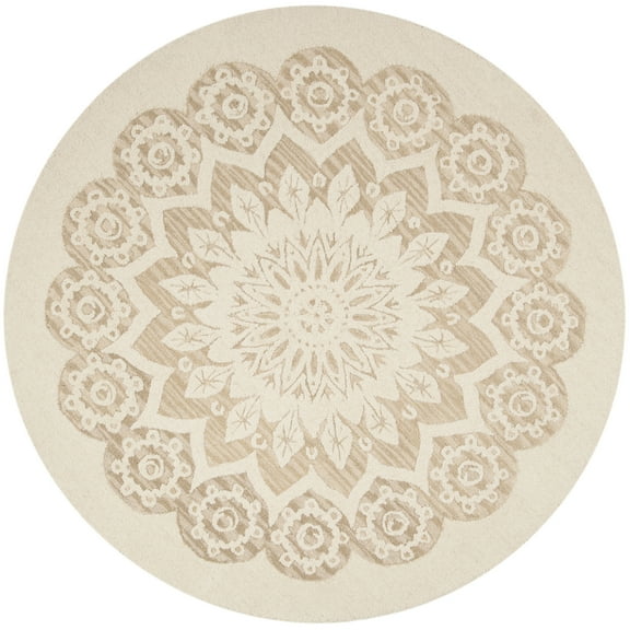 SAFAVIEH Blossom Brody Geometric Wool Area Rug, Ivory/Beige, 10' x 10' Round