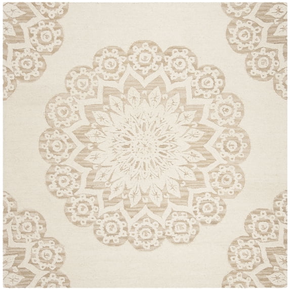 SAFAVIEH Blossom Brody Geometric Wool Area Rug, Ivory/Beige, 6' x 6' Square