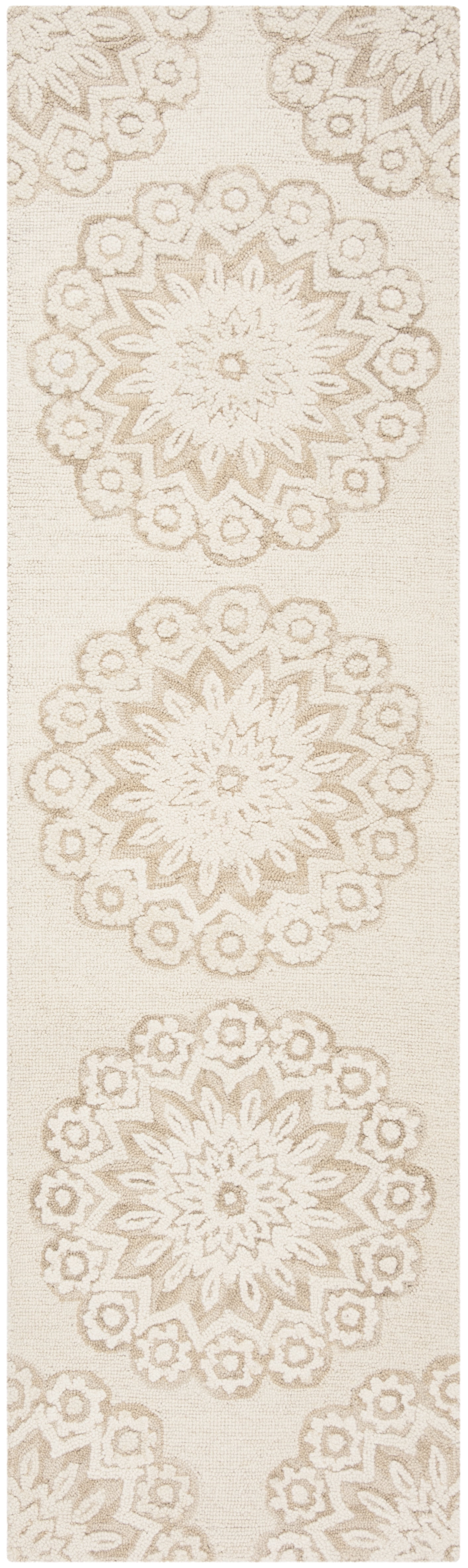 Handmade White Floral Tufted Wool Area Rug 27" x 7"