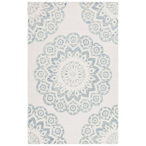 SAFAVIEH Blossom Brody Medallion Area Rug, Ivory/Blue, 6' x 6' Square