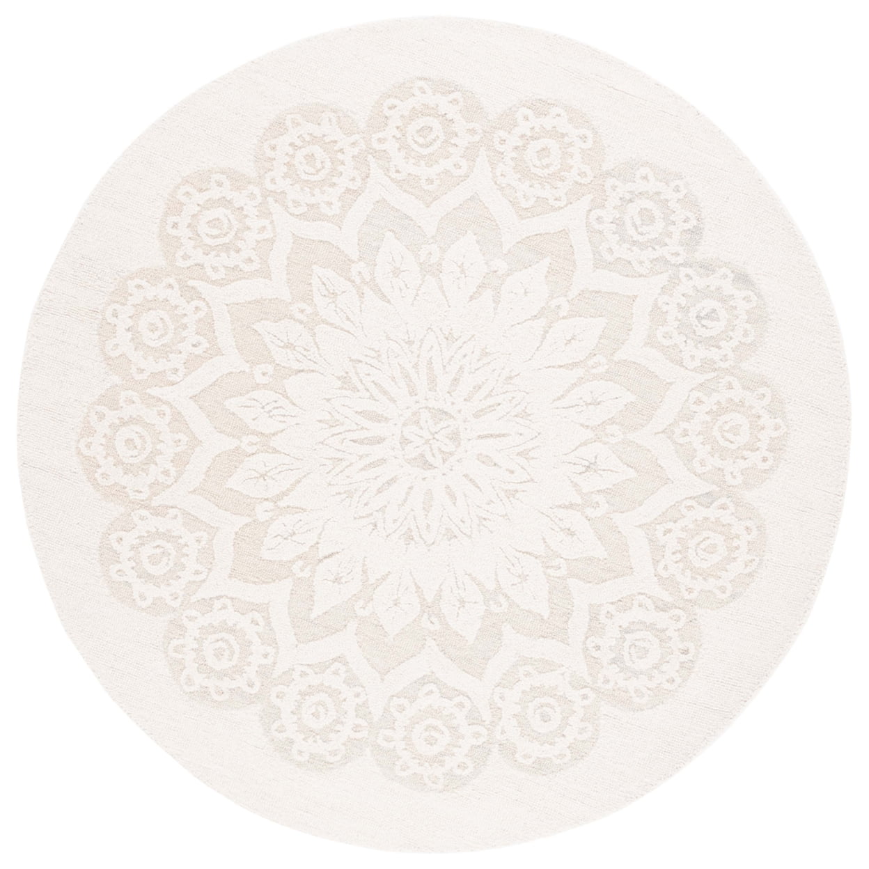 Ivory Floral Handmade Tufted Wool Round Area Rug