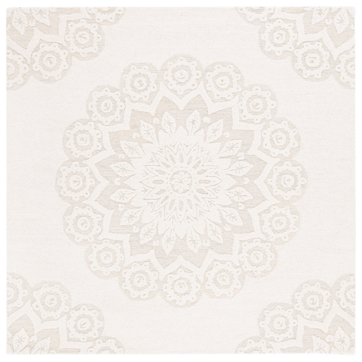 Ivory Floral Handmade Tufted Wool Round Area Rug