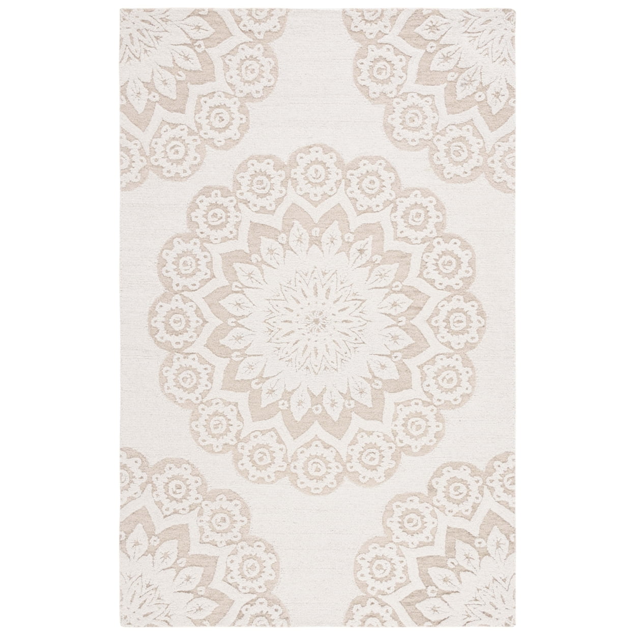 Ivory Floral Hand-Tufted Wool 4' x 6' Area Rug