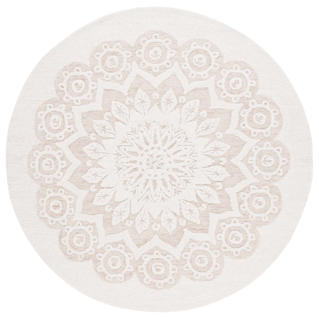 Ivory Floral Handmade Tufted Wool Round Area Rug