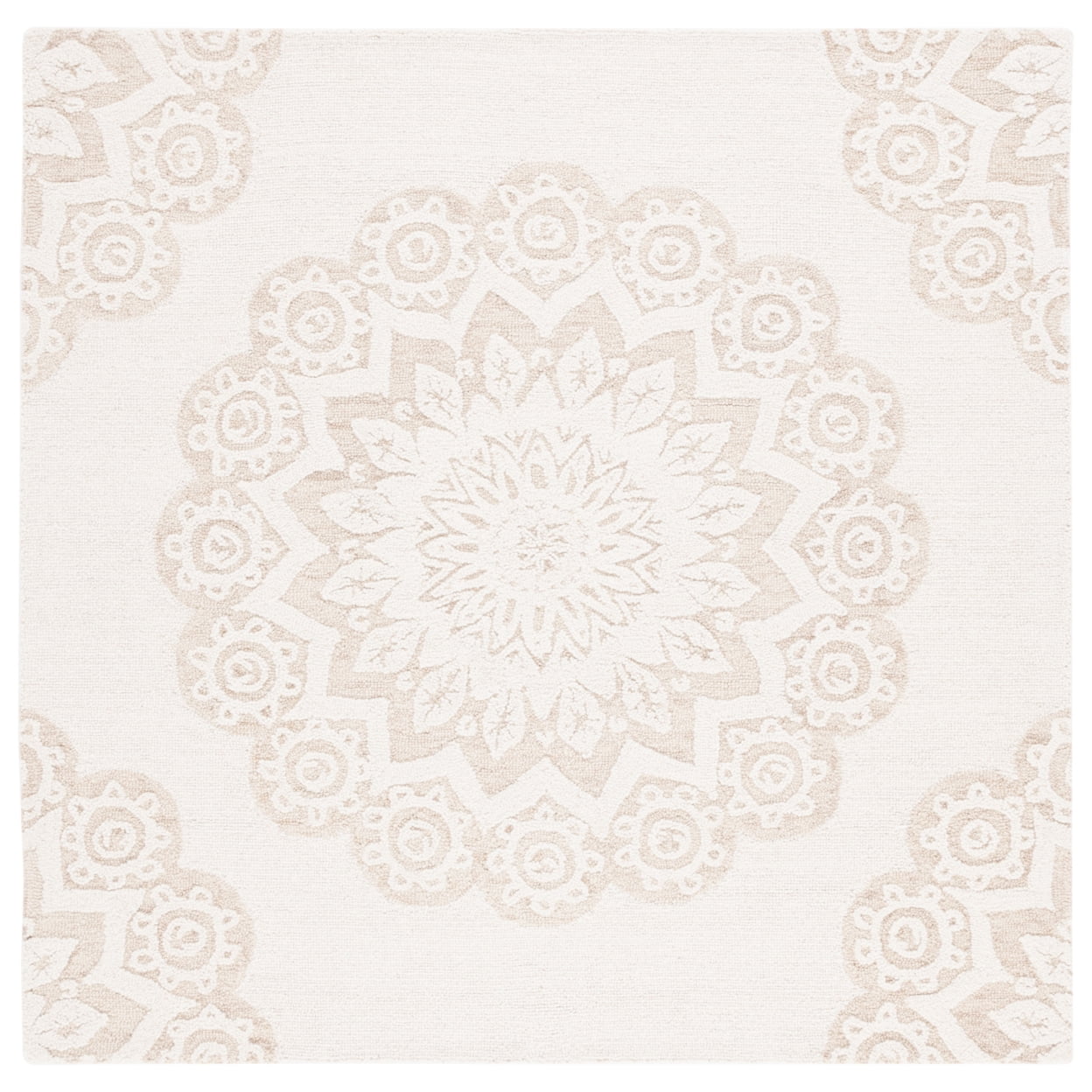 Ivory Floral Handmade Tufted Wool Round Area Rug