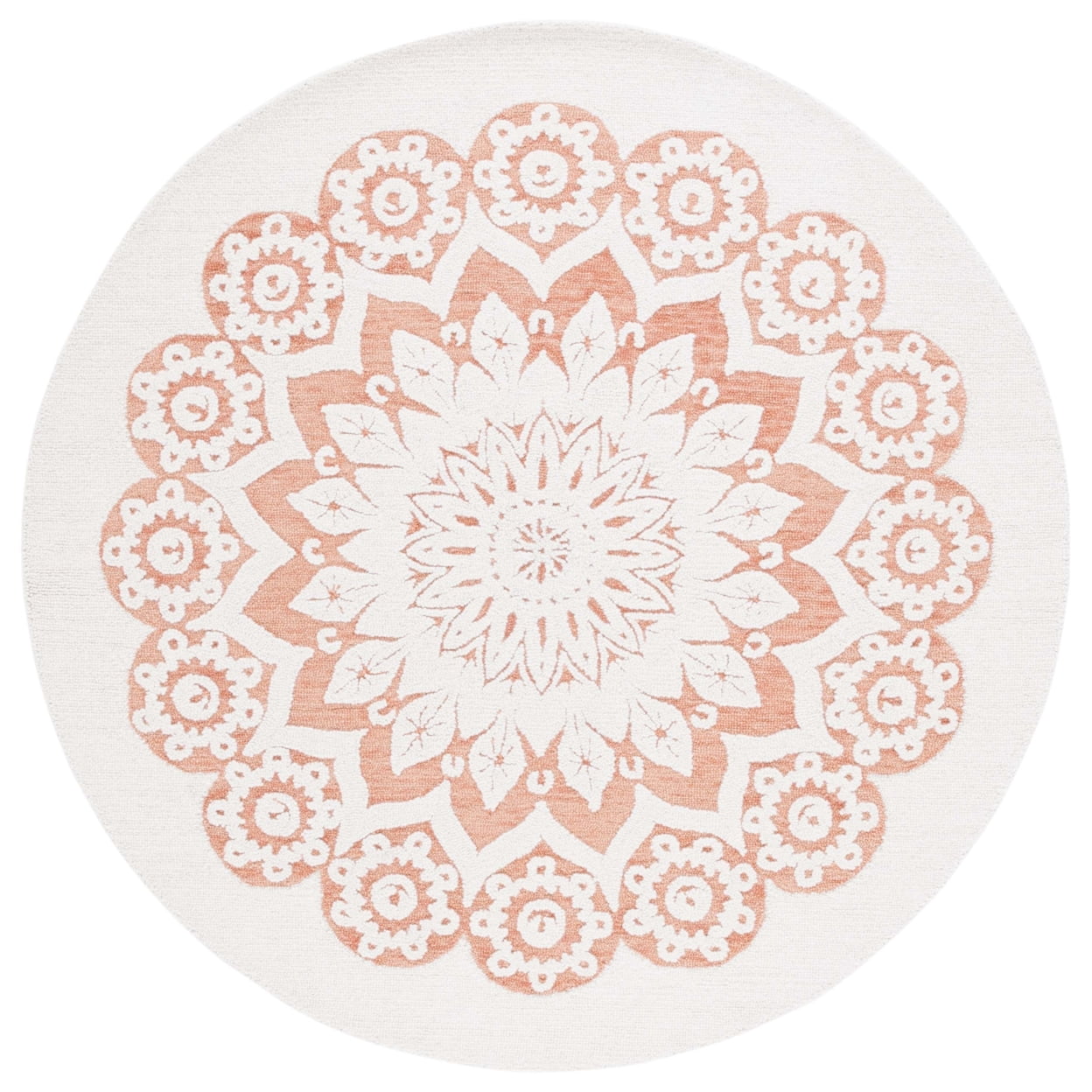 Ivory Floral Handmade Tufted Wool Round Area Rug