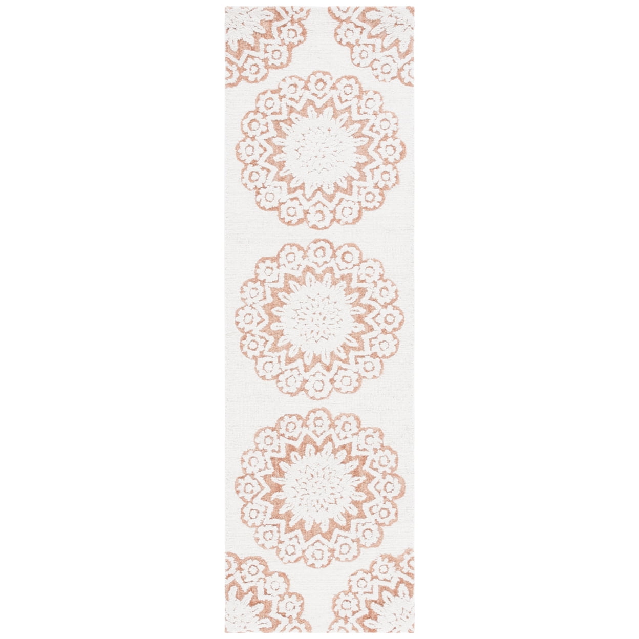Handmade White Floral Tufted Wool Area Rug 27" x 7"