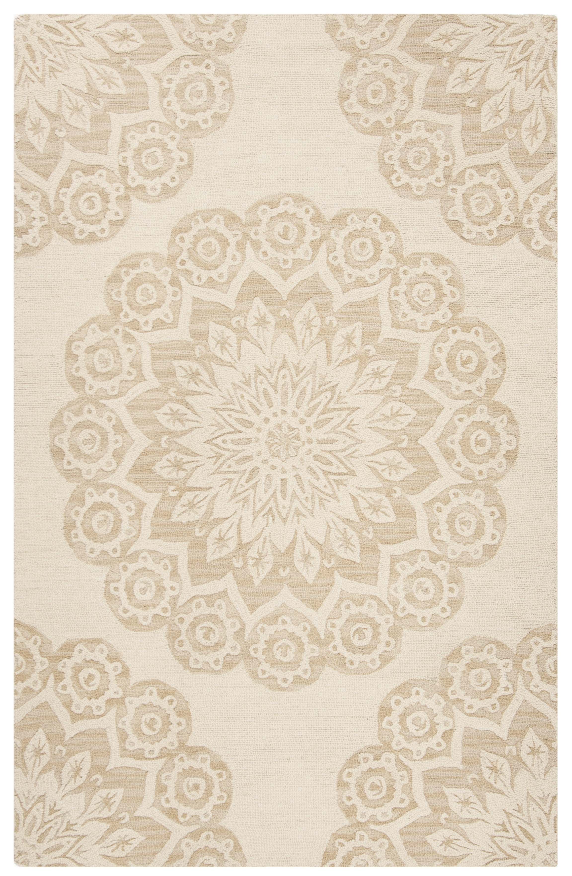 Handmade Ivory Floral Tufted Wool-Cotton Blend Area Rug, 5' x 8'