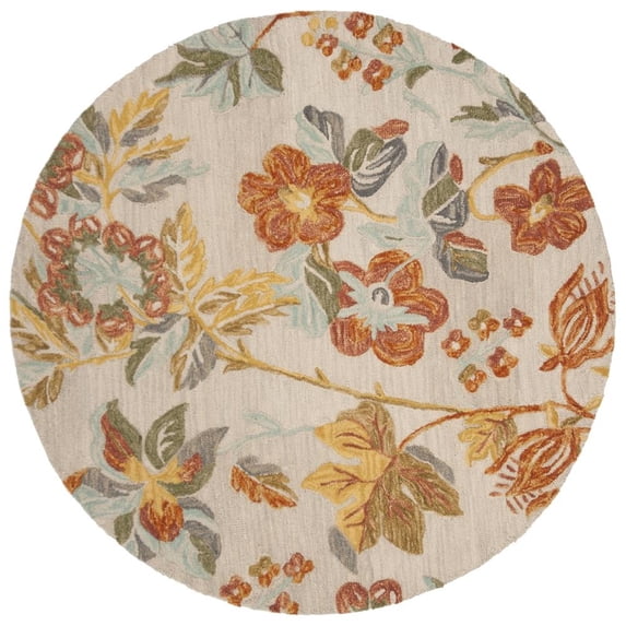 SAFAVIEH Blossom Caiden Floral Wool Area Rug, Grey/Red, 6' x 6' Round
