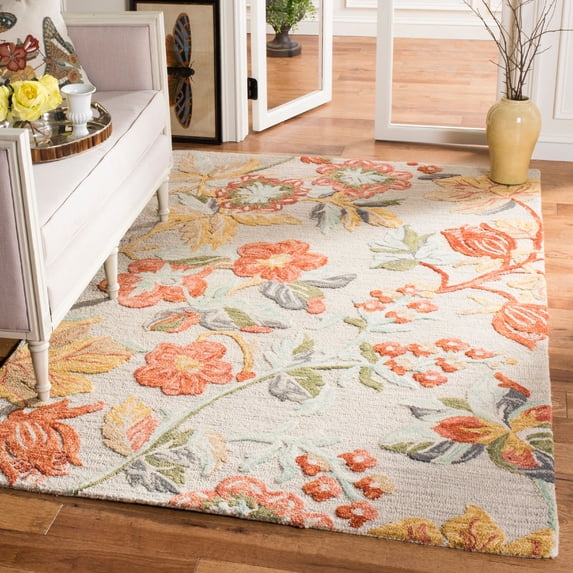 SAFAVIEH Blossom Caiden Floral Wool Area Rug, Grey/Red, 6' x 9'
