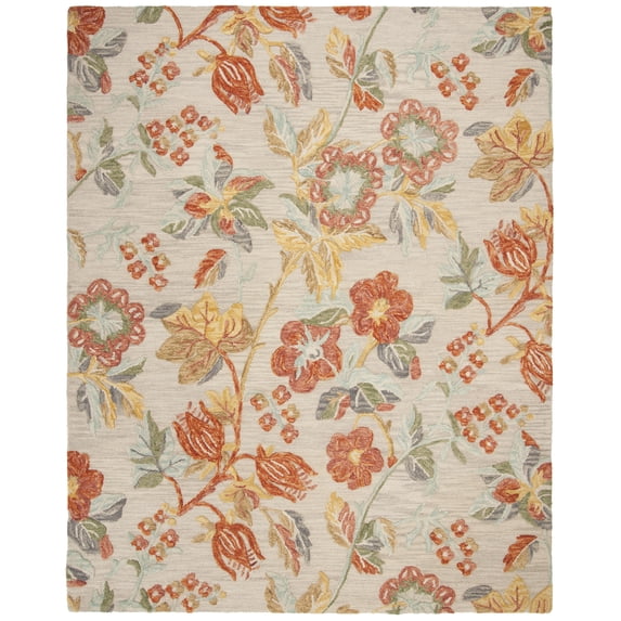 SAFAVIEH Blossom Caiden Floral Wool Area Rug, Grey/Red, 8' x 10'