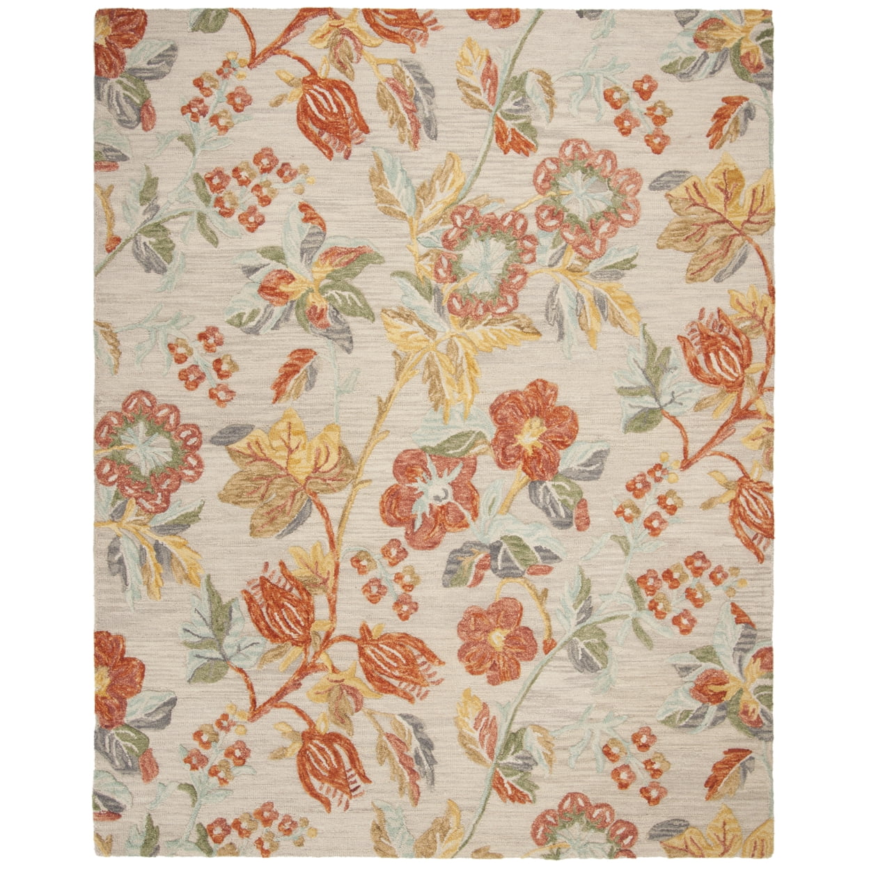 SAFAVIEH Blossom Caiden Floral Wool Area Rug, Grey/Red, 8' x 8' Square