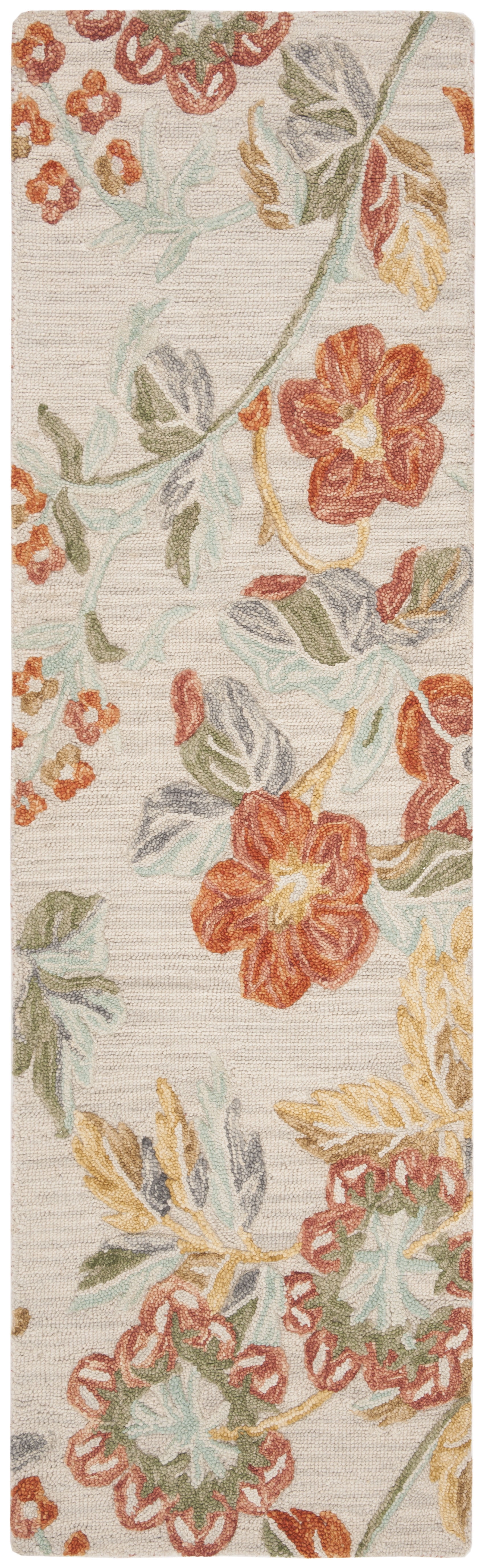 Handmade Floral Wool Runner Rug in Red and Beige