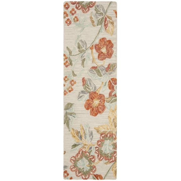 SAFAVIEH Blossom Caiden Floral Wool Runner Rug, Grey/Red, 2'3" x 16'