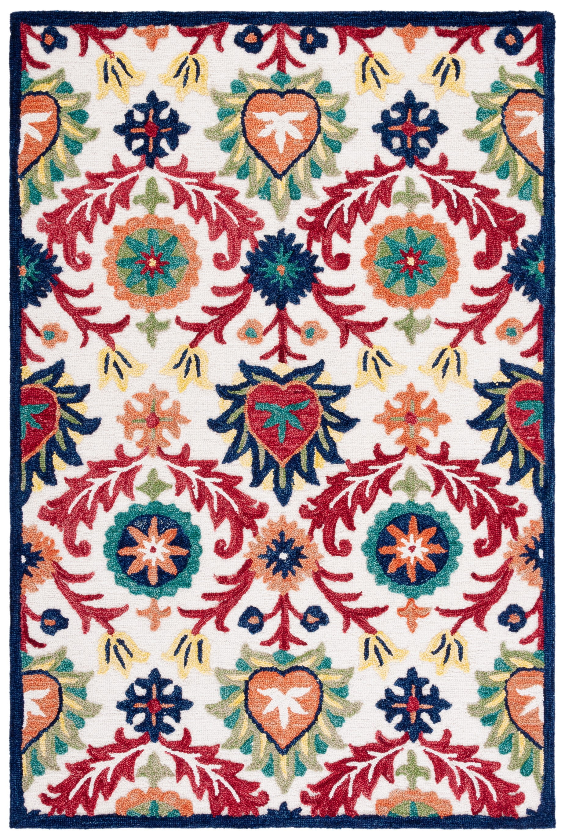 Ivory and Green Handmade Tufted Wool Square Rug 47"