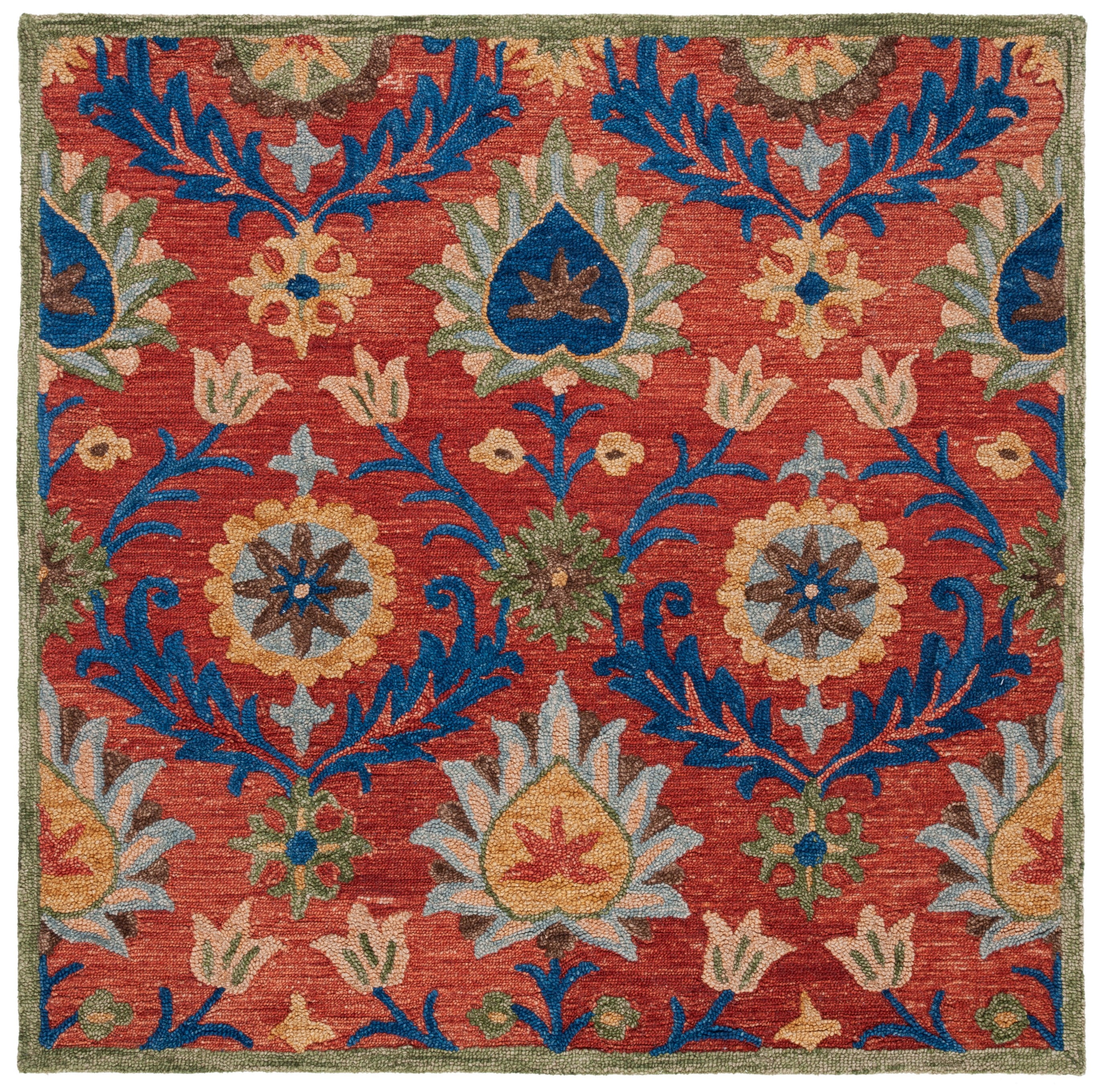 Hand-Tufted Artisanal Red Wool 6' Square Area Rug