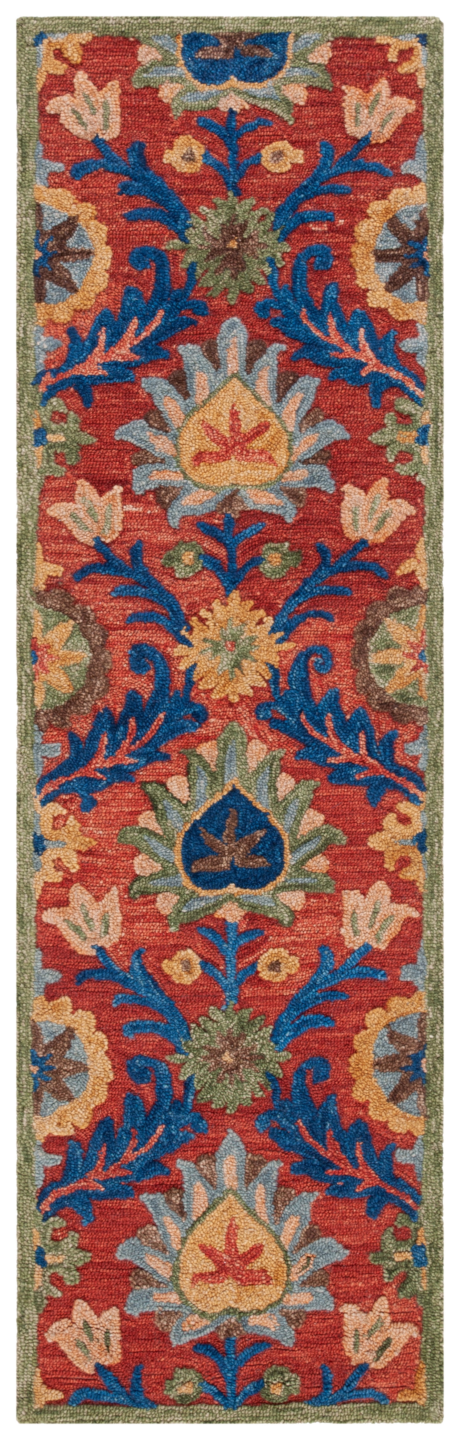 Handmade Blossom Country-Casual Red Wool Runner Rug, 2'3" x 8'
