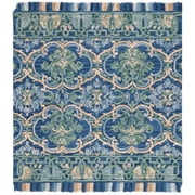 SAFAVIEH Blossom Casey Floral Medallion Wool Fringed Area Rug, Navy/Green, 6' x 6' Square
