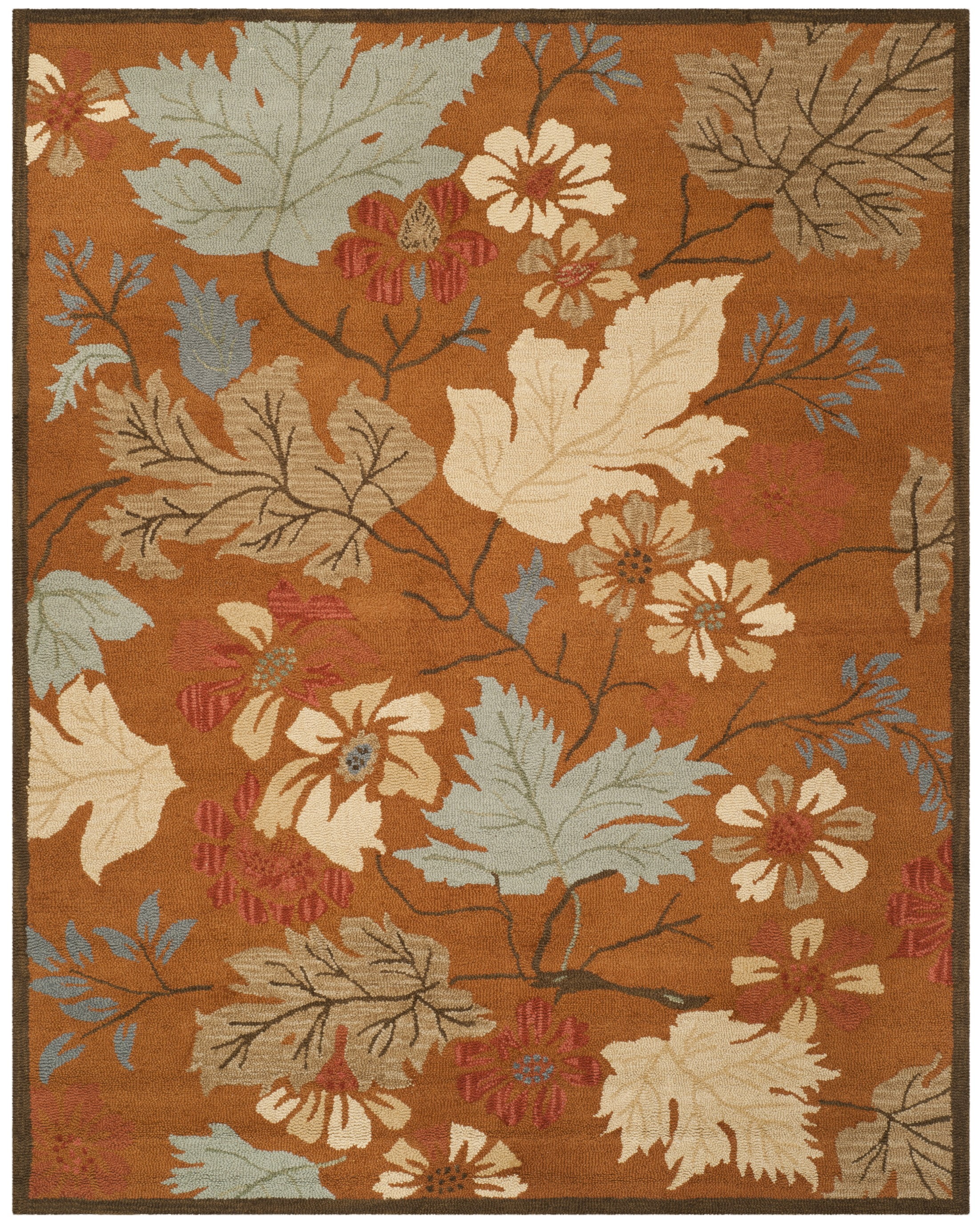 Ivory and Rust Floral Hand-Hooked Wool Runner Rug