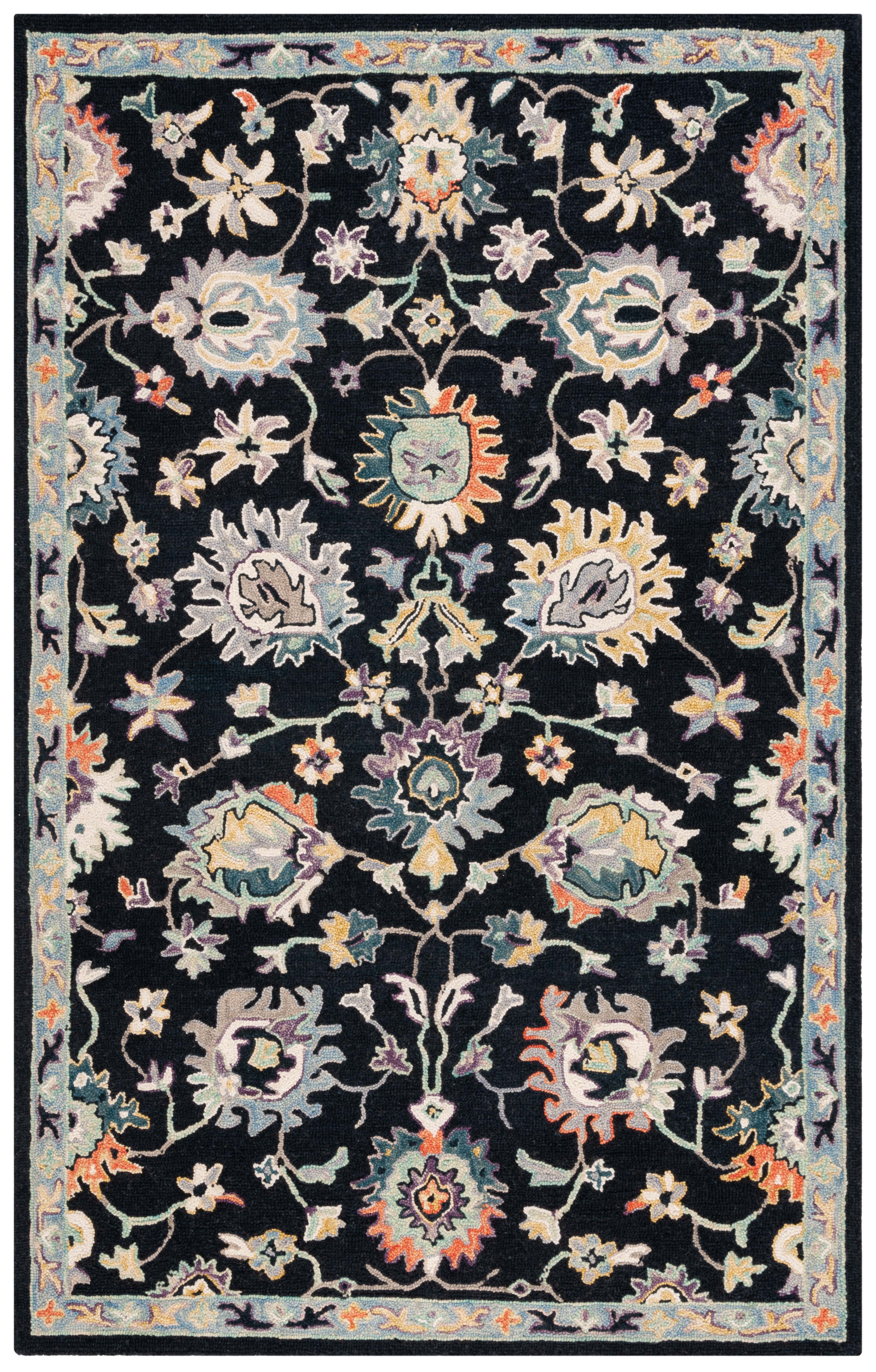 SAFAVIEH Blossom Cinaed Floral Area Rug, Black/Blue, 5' x 8'