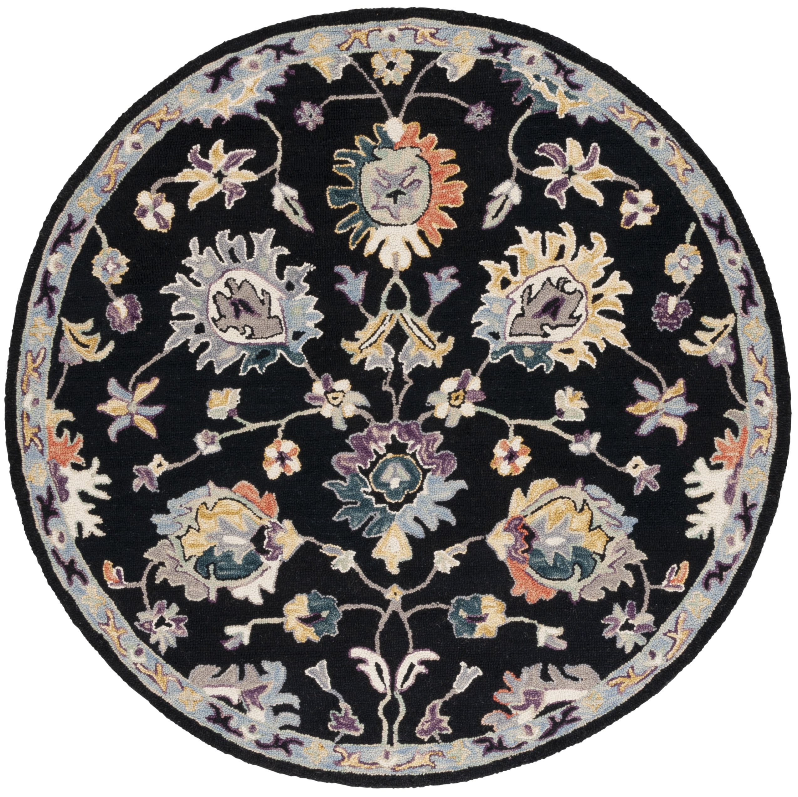 SAFAVIEH Blossom Cinaed Floral Area Rug, Black/Blue, 6' x 6' Round