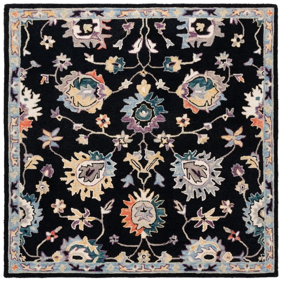 SAFAVIEH Blossom Cinaed Floral Area Rug, Black/Blue, 6' x 6' Square