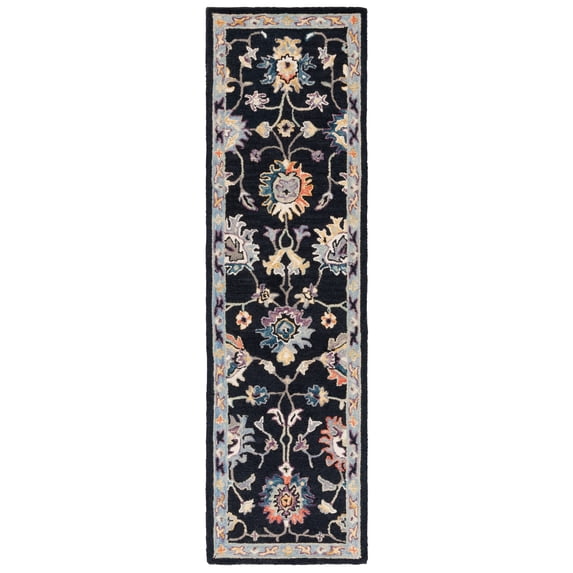 SAFAVIEH Blossom Cinaed Floral Runner Rug, Black/Blue, 2'3" x 8'