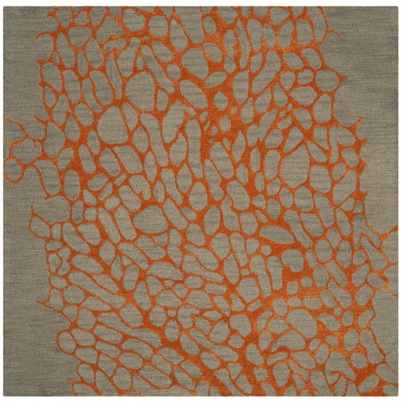 SAFAVIEH Blossom Clarence Abstract Area Rug, Grey/Orange, 4' x 4' Square