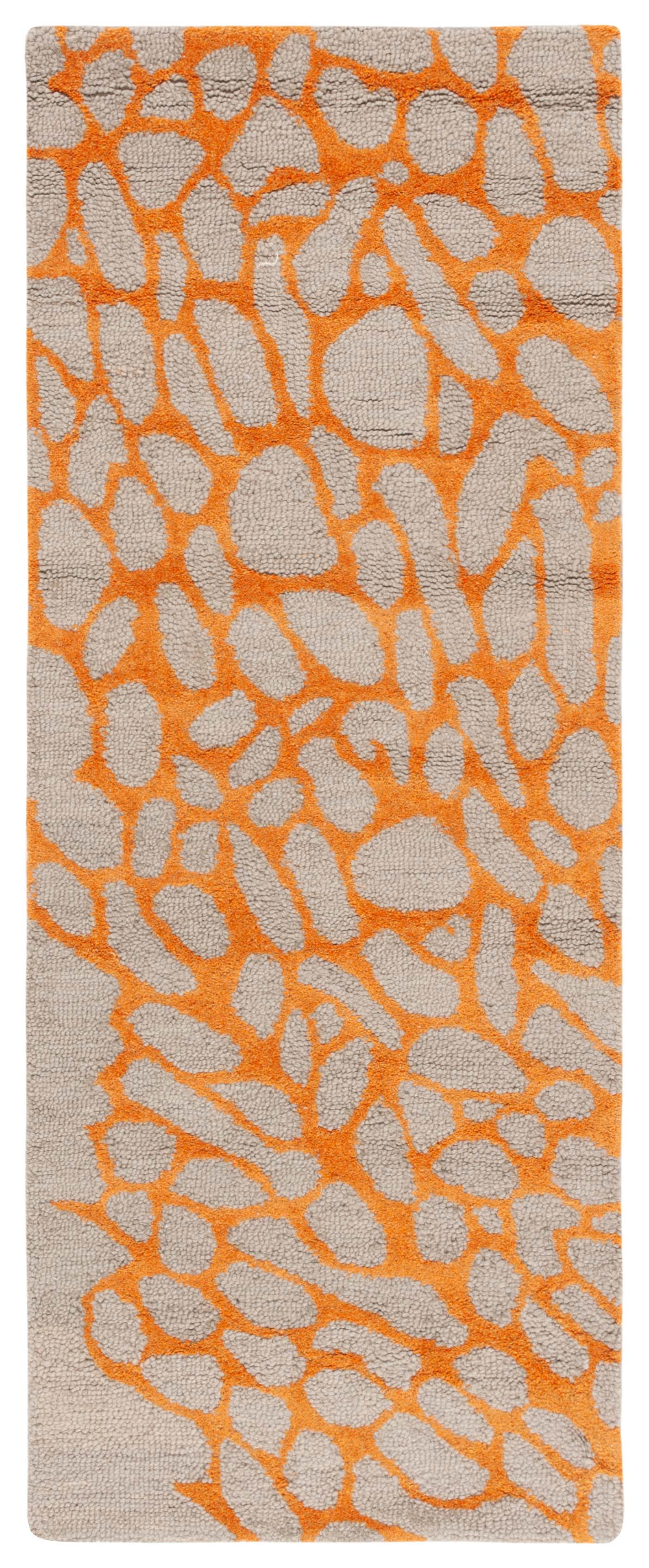 Handmade Grey and Orange Wool Runner Rug, 2'3" x 6'