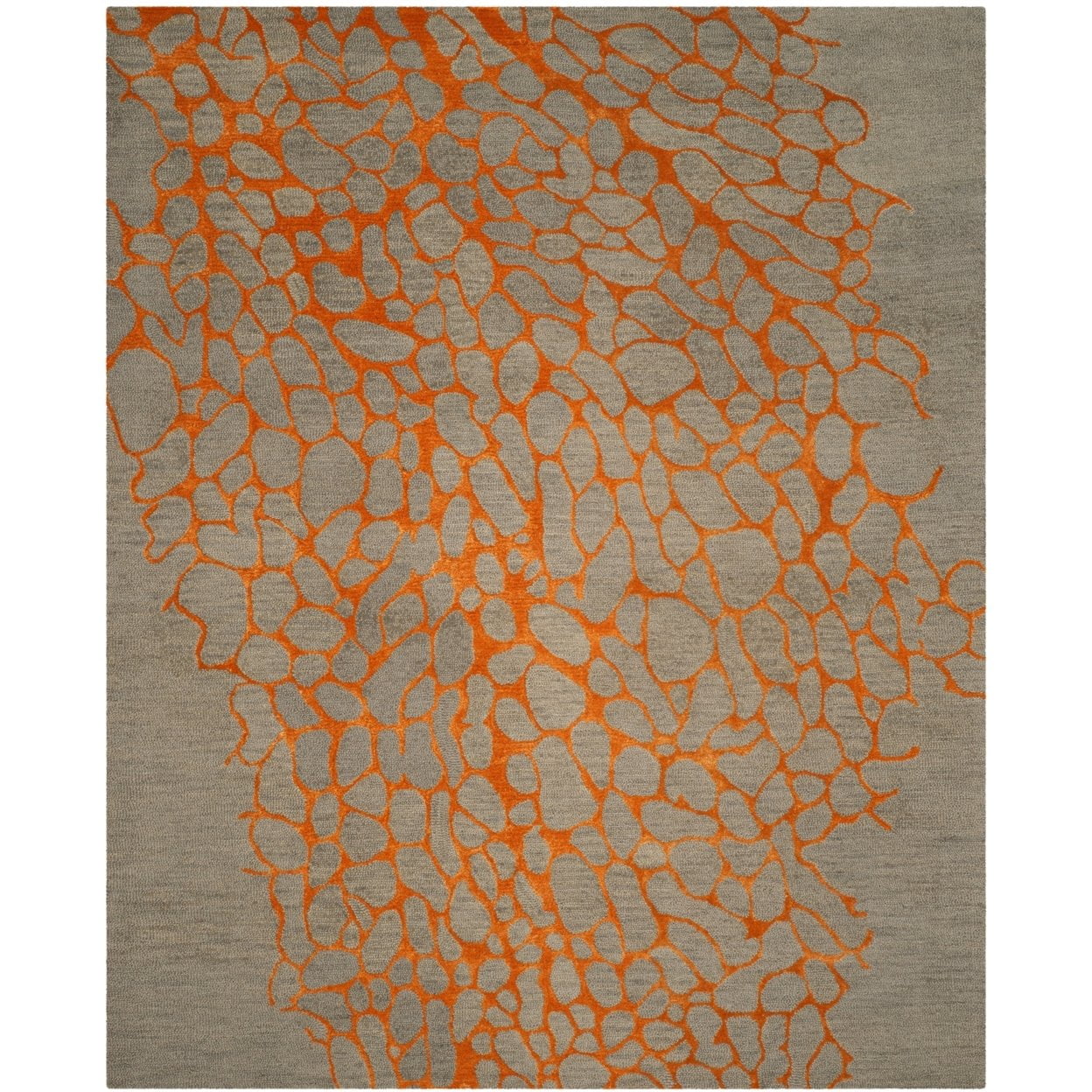 Handmade Premium Wool & Viscose 5' x 8' Gray and Orange Area Rug