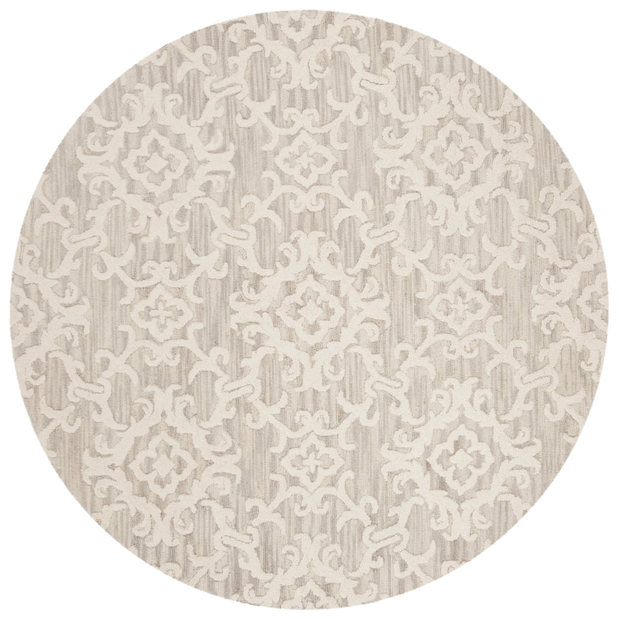 Gray Floral Handmade Wool Round Area Rug