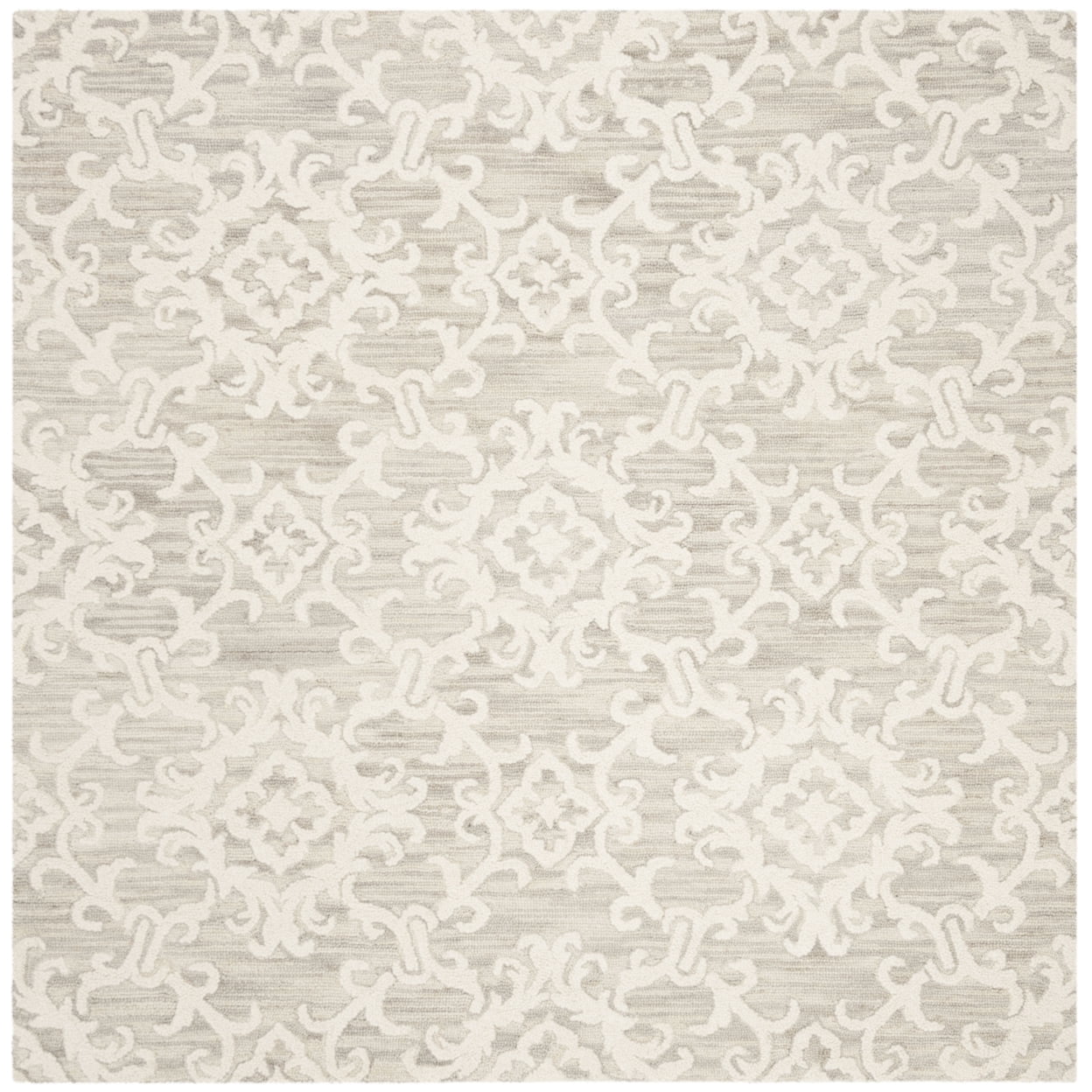 Handmade Grey and Ivory Wool Tufted Square Rug