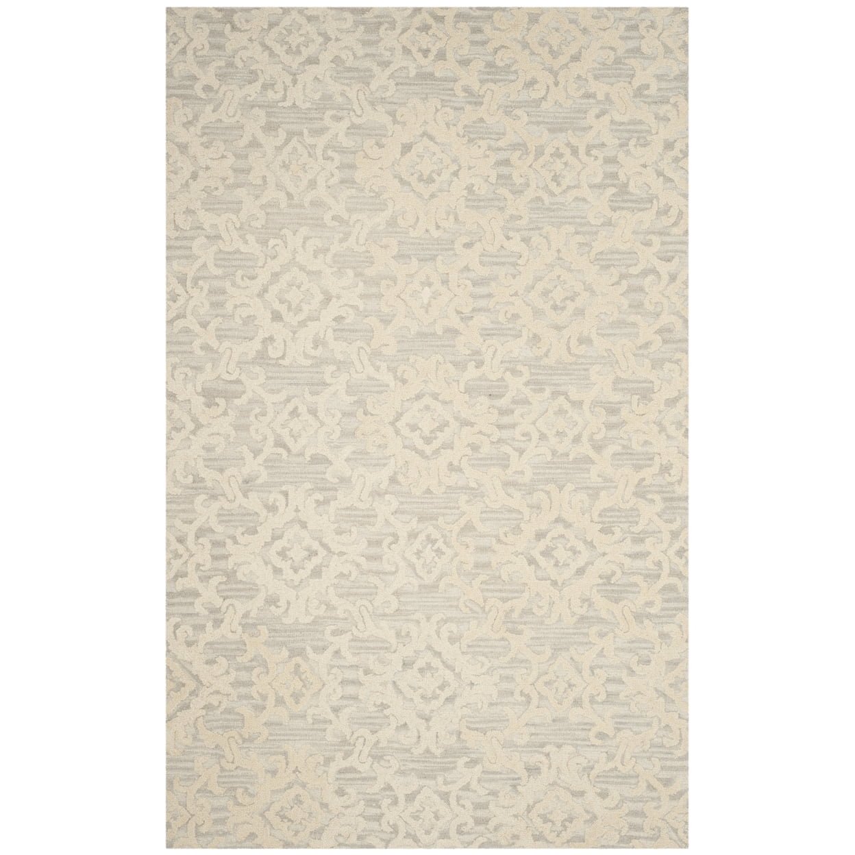 Handmade Gray Floral Round Wool Tufted Rug - 6' x 9'