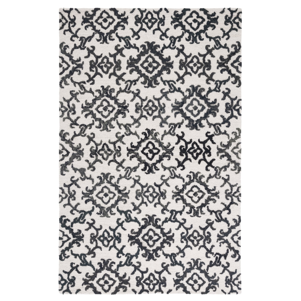 Handmade Black and Ivory Wool Floral 8' x 10' Rug